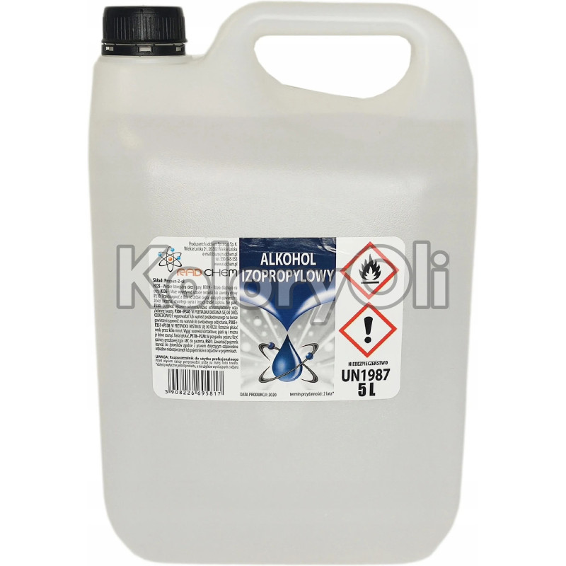 IZOPROPANOL 99% Czyści i odtłuszcza 5 litrów IZOPROPANOL 99% Czyści i odtłuszcza 5 litrów